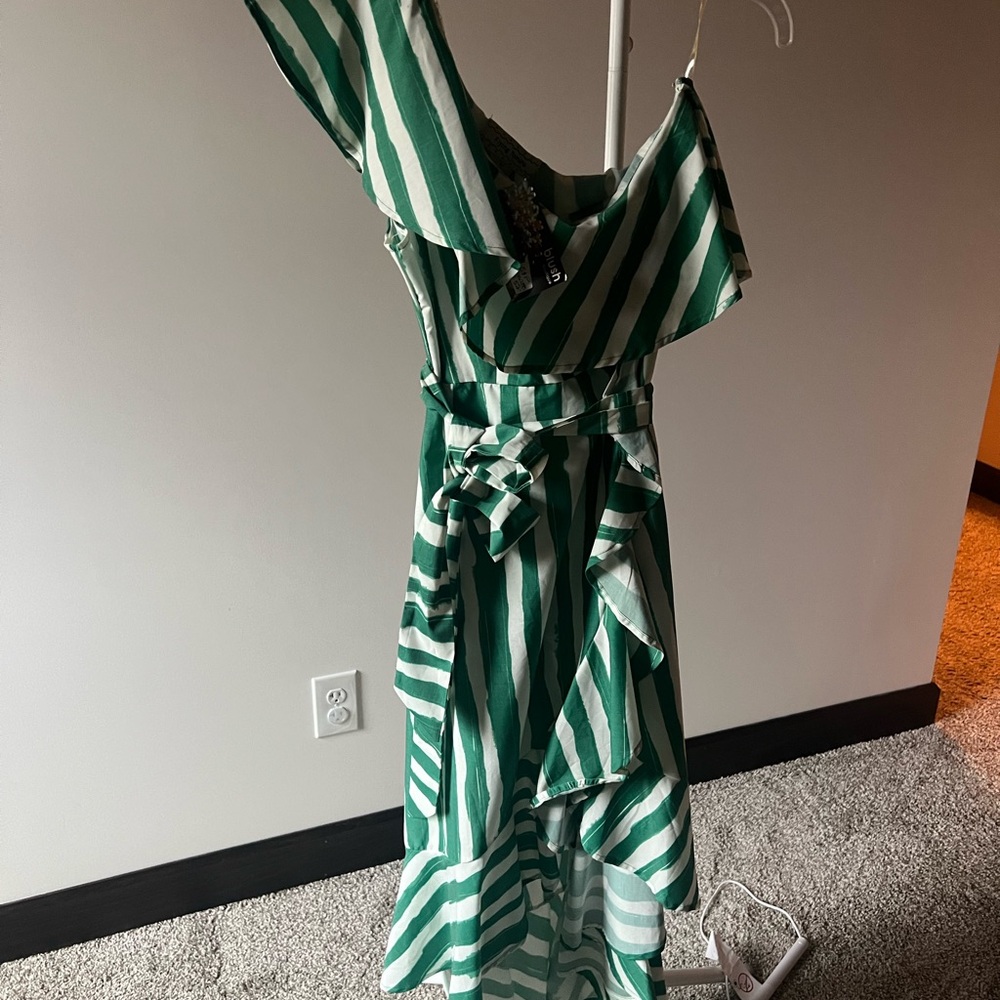 Green and White Striped Women's Dress